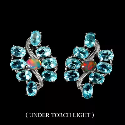 Unheated Oval Apatite Fire Opal White Gold Plate 925 Sterling Silver Earrings • $79.50