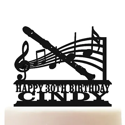 Personalised Acrylic Recorder Musical Notes Birthday Cake Topper Decoration • £10.75