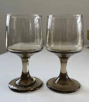 Vintage Libby Tawny Brown Stemmed Accent/Wine Glasses Set Of 2 Mid Century Retro • $11.99