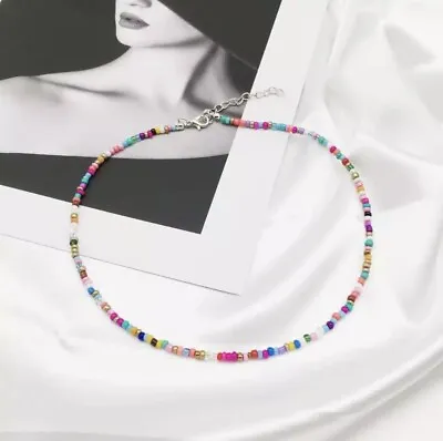 Colourful Beads Chain Choker Necklace Trendy Y2k Beach Summer Jewellery • £1.99