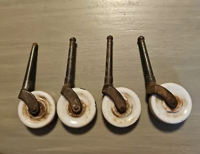 $15.99 • Buy Antique Vintage Porcelain Iron Furniture Casters Wheels Set Of 4 Lot #2