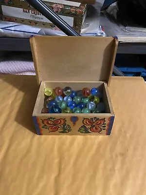 Vintage Marbles In Collectible Hand Made/ Hand Painted Box From Norway • $10