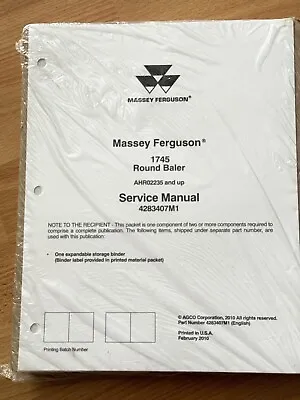 Massey Ferguson 1745 Round Baler Factory Service Repair Manual Unused Genuine • $109.65