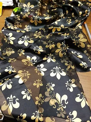 Black Sheer Scarf With Gold Fleur-de-lis Fleur-de-lis Scarf Mardi Gras Scarf • $7.95