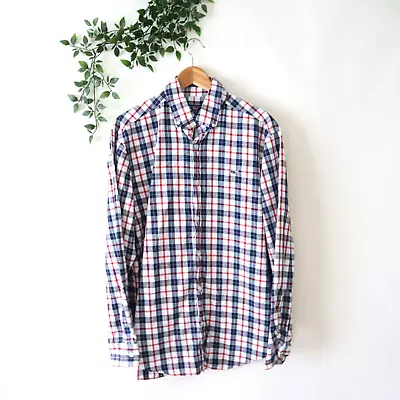 Vineyard Vines Men's Whale Shirt Red White Blue Plaid Long Sleeve Button Top L • $12.99