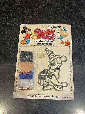 VTG Makit & Bakit Disney Sorcerer Mickey Mouse Stained Glass Suncatcher MIP 1981 • $25