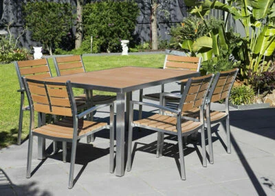 Outdoor Setting Plywood 7 Pieces Table Chair Alum Stainless Tube Timber Set • $899.25