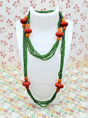 Red Yellow Green Bohemian Long Drape Glass Seed Bead Necklace  • $35