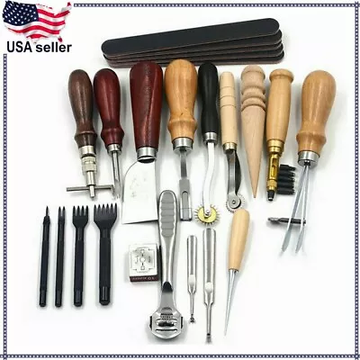 Vintage Leather Craft Tools Kit Stitching Sewing Beveler Punch Working Hand Tool • $36.49