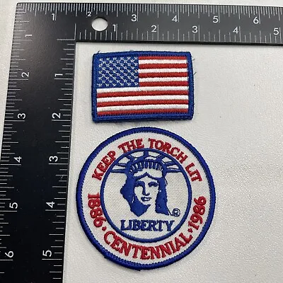 Vtg Blue Border Patriotic Patches Including USA FLAG & 1986 STATUE LIBERTY 20XE • $6.76