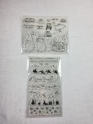 Clear Acrylic Stamps Christmas Set Craft Cards Scrapbooking Borders Gnomes Words • £5