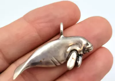 Vintage 925 Sterling Silver Manatee Pendant • $26.09