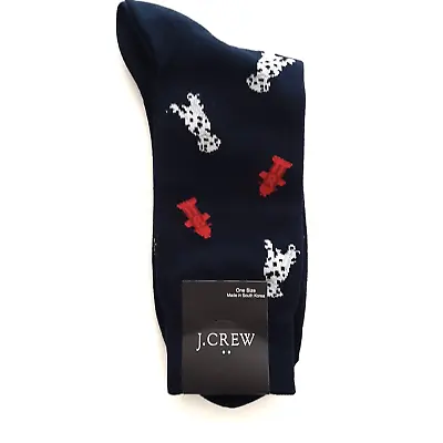 J. Crew Mens Trouser Socks Dalmatian Dog Fire Hydrant One Size Navy • $12.99