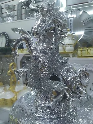 £24.99 • Buy Silver Chrome Crushed Diamond Horse Crystal Ornament Statue Shelf Décor
