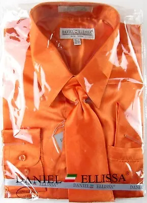 NWT Daniel Ellissa Mens 3 Pc Metallic Orange Dress Shirt & Tie Set 16.5 (34/35) • $17.47