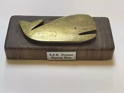 “USS Neptune Lignum Vitae” Wood Block W/ Brass Whale Commemorative Item See Note • $100