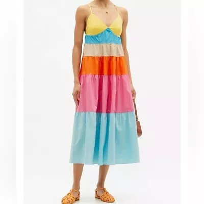$200 • Buy New STAUD Cleo Tiered Color Block Midi Dress Size Small