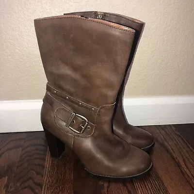 $75 • Buy HARLEY DAVIDSON Estelle After Riding Brown Leather Heel Boots Women’s 7.5 D85176