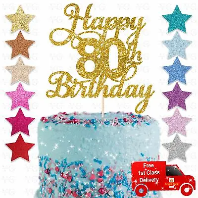 £2.79 • Buy Happy 80th Glitter Birthday Party Cake Topper Sixty Daughter Son Sister Brother