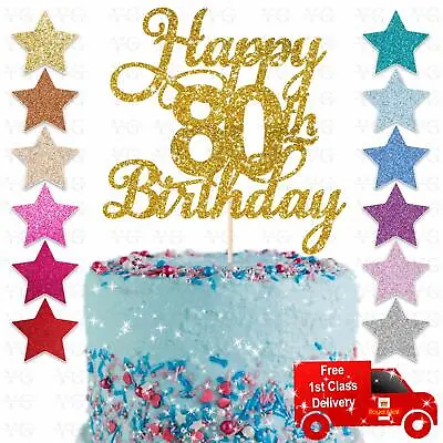 Happy 80th Glitter Birthday Party Cake Topper Sixty Daughter Son Sister Brother • £2.75