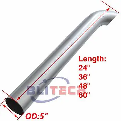 Aluminized 5  Curved Stack Pipe 5 OD X24  36  48  60 Length Exhaust Truck Pipe • $39