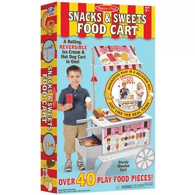 Melissa & Doug Wooden Snacks And Sweets Food Cart - 40+ Play Food Pcs • $189