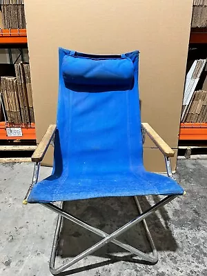 Vintage Uchida Japanese Z Chair Folding Portable Chair Blue 1970s *READ* • $199.99