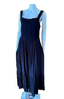 Target Womens Dress Size 16 Black Maxi Tiered Empire Waist Smock Bodice Long • $24.90