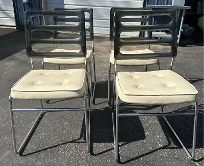 Mid Century Modern Smoked Lucite Back Chrome Frame Base Dining Chairs - Set Of 4 • $700