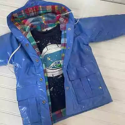 Mini Boden & Misty Harbor Boys Blue Rain Jacket & Pullover Sweatshirt SET Size 4 • $25