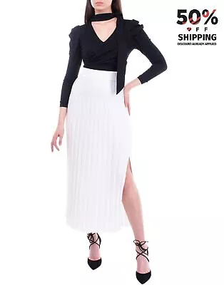 RRP€437 JOSEPH Maxi Skirt Size S White Textured Rib Elastic Waist High Slit • £69.99