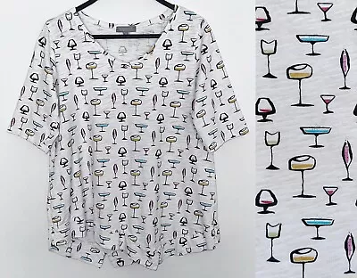 HABITAT Clothes To Live In Pullover Knit Top Tunic Cocktail Wine Martini Print S • $21.99