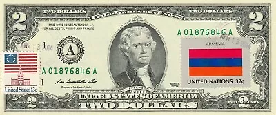$2 Dollars 2009  Stamp Cancel Flag Of Un From Armenia  Value $125 • $125