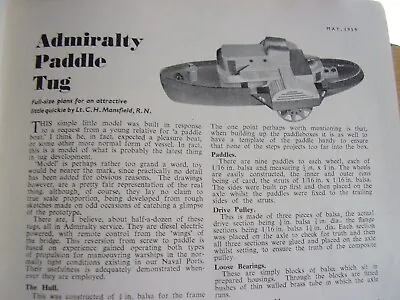 Original Vintage Model Boat Plan 1959 Admiralty Paddle Tug Basic Plan App 30  • $12.62