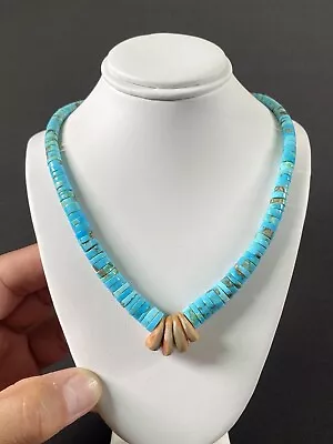 Santo Domingo Native American Turquoise Coral Shell Sterling Silver VTG Necklace • $125