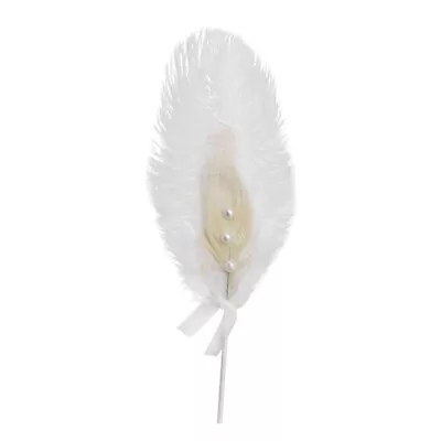  Feather Cake Toppers Pearl Decoration Dessert White Ostrich Wedding Decore • £6.75