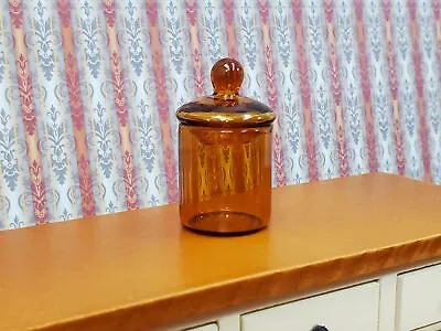 Dollhouse Jar Empty Amber Glass With Lid Short Wide For Miniature Shop Kitchen • $5.49