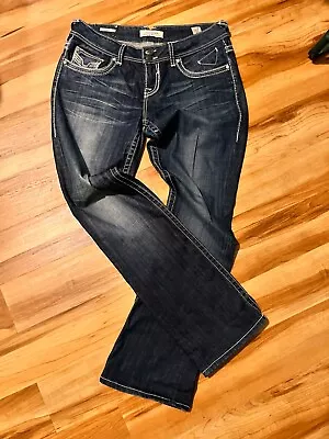 VIGOSS  Boot Cut Jeans Sz 11/31(33x32) Bling Flap Pocket Blue Wash • $29.99