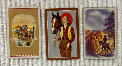 3 Vintage Playing Cards ~ Horses ~ Cowgirls & Cowboys ~ Scenery ~ 2 Swaps • $1