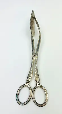 Vintage Silver Plate Cake Scissor Tongs Pastry Server 9  Etching • $12.98