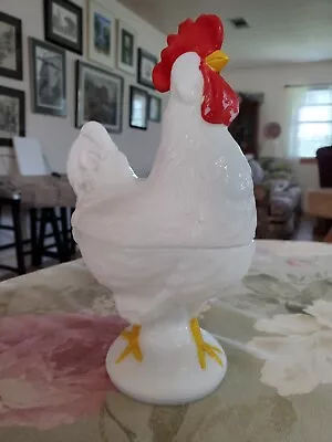 Westmoreland Rooster On Nest White Milk Glass Covered Animal Dish 2 Pieces • $59.99