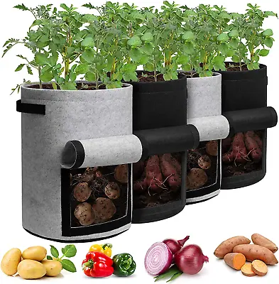 Potato Grow Bags With Flap 10 Gallon 4 Pack Planter Pot With Handles And Harves • £25.64