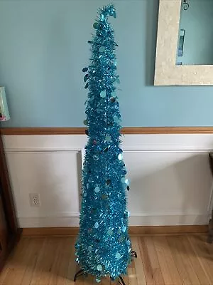 5FT Christmas Tree Tinsel Pop Up Christmas Tree Collapsible Christmas Tree Blue • $35