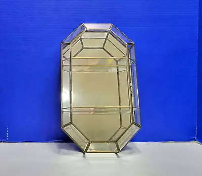 Vintage Large Octagon Brass Display Cabinet Mirrored Back And Glass Shelves • $175