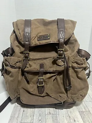 $220 • Buy LL Bean Vintage Backpack; Waxed Canvas, Leather Base, Shearling Straps