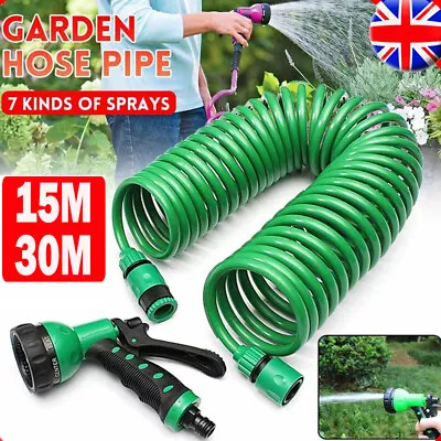 £19.99 • Buy 15/30M Retractable Coil Hose Pipe Water Spray Gun Nozzle For Garden Patio UK