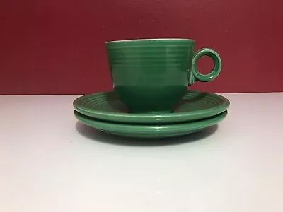 Vintage Fiesta Medium Green Ring Handle (1) Tea Coffee Cup W/ (2) Saucers • $11