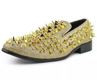 Amali Metallic Spiked Tuxedo Mens Designer Formal Fashion Slip On Loafers • $79.99