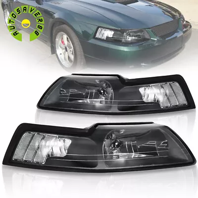 Headlights For 99-04 Ford Mustang Black Housing Clear Corner Replacement Lamps • $60.90