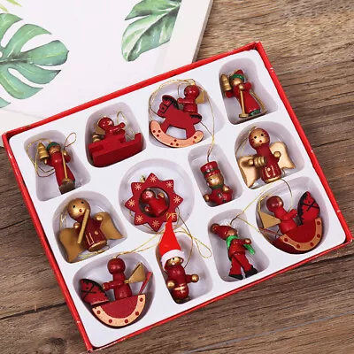  12PCS Vintage Wooden Miniature Christmas Tree Ornaments • $10.07